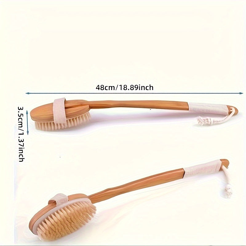 Back Wild Boar Bristle Cleaning Sponge for the Shower - Long Wooden Handle Bath Sponge Brush, soft natural bristles for back cleaning Kalsten