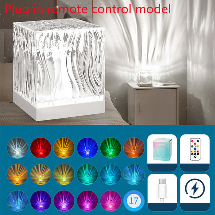 LED Water Ripple Ambient Night Light USB Rotating Projection Crystal Table Lamp RGB Dimmable Home Decoration 16 Color Gifts | Kalsten