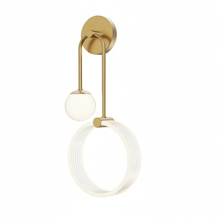 LED Wall Sconce Light – Modern 2-Light Gold Acrylic Ring Frosted Globe (45x23cm / 17.7x9.1in) | Kalsten