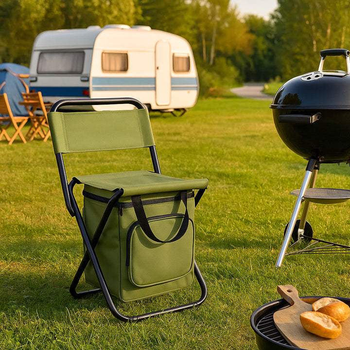 Folding Camping Chair with Backrest and Cooler Bag – Green | Kalsten
