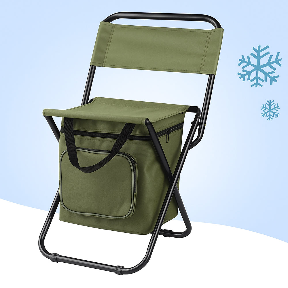 Folding Camping Chair with Backrest and Cooler Bag – Green | Kalsten