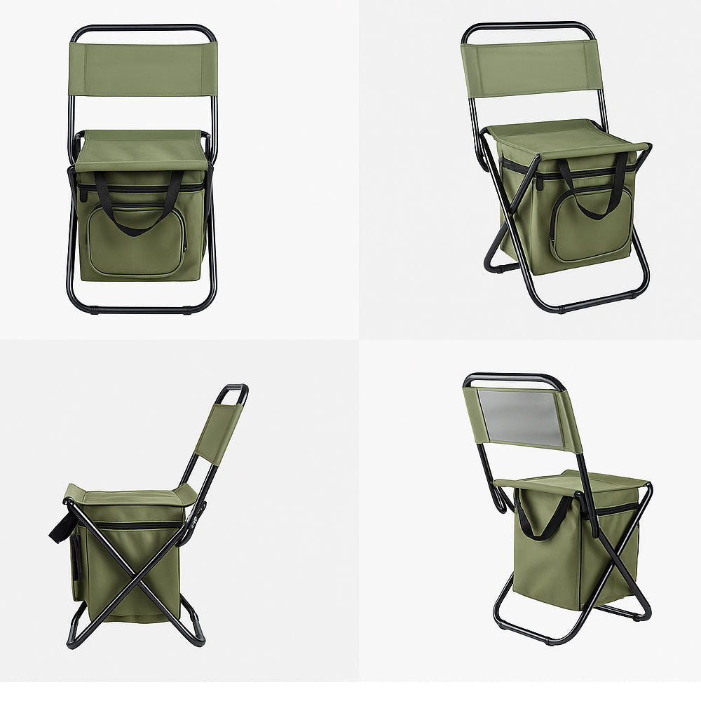 Folding Camping Chair with Backrest and Cooler Bag – Green | Kalsten