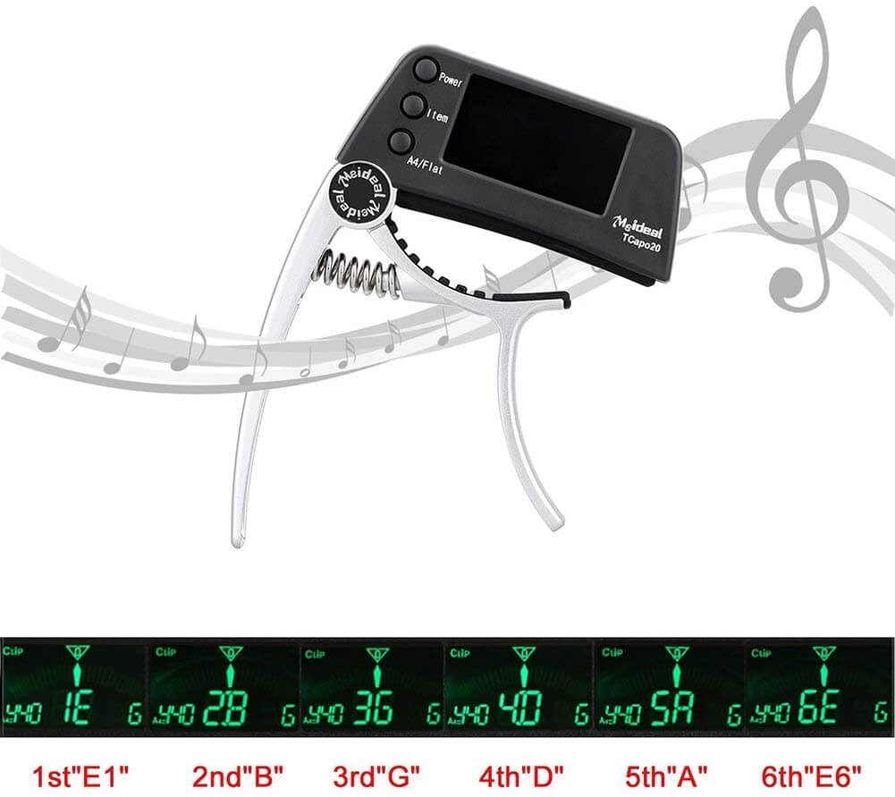 Capo & Tuner "TuneGrip" – 2-in-1 Guitar accessory with LCD screen | Kalsten