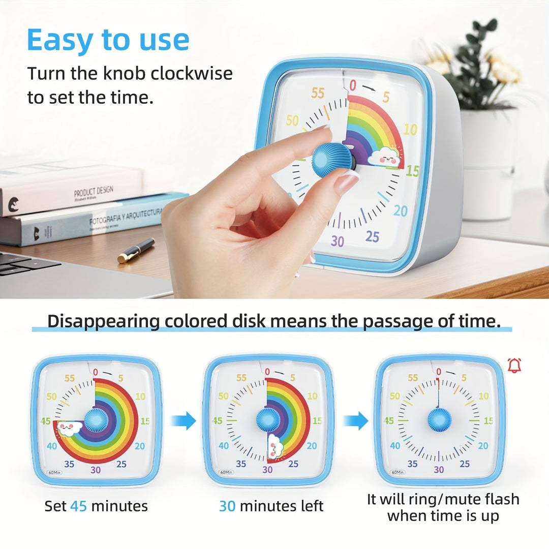 Rainbow Time Management Timer – Visual 60-Minute Countdown Timer for Study, Work, and Home | Kalsten