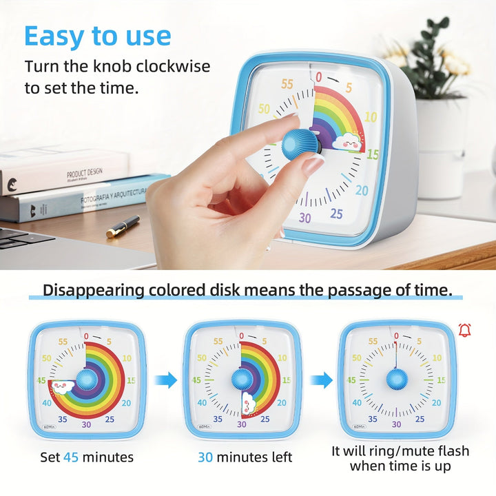 Rainbow Time Management Timer – Visual 60-Minute Countdown Timer for Study, Work, and Home | Kalsten
