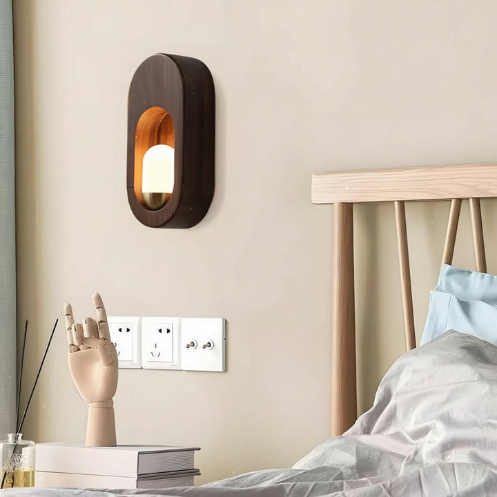 LED Wall Sconce Light – Modern Minimalist Oval Wood Nordic Walnut (20x10cm / 7.9x3.9in) | Kalsten