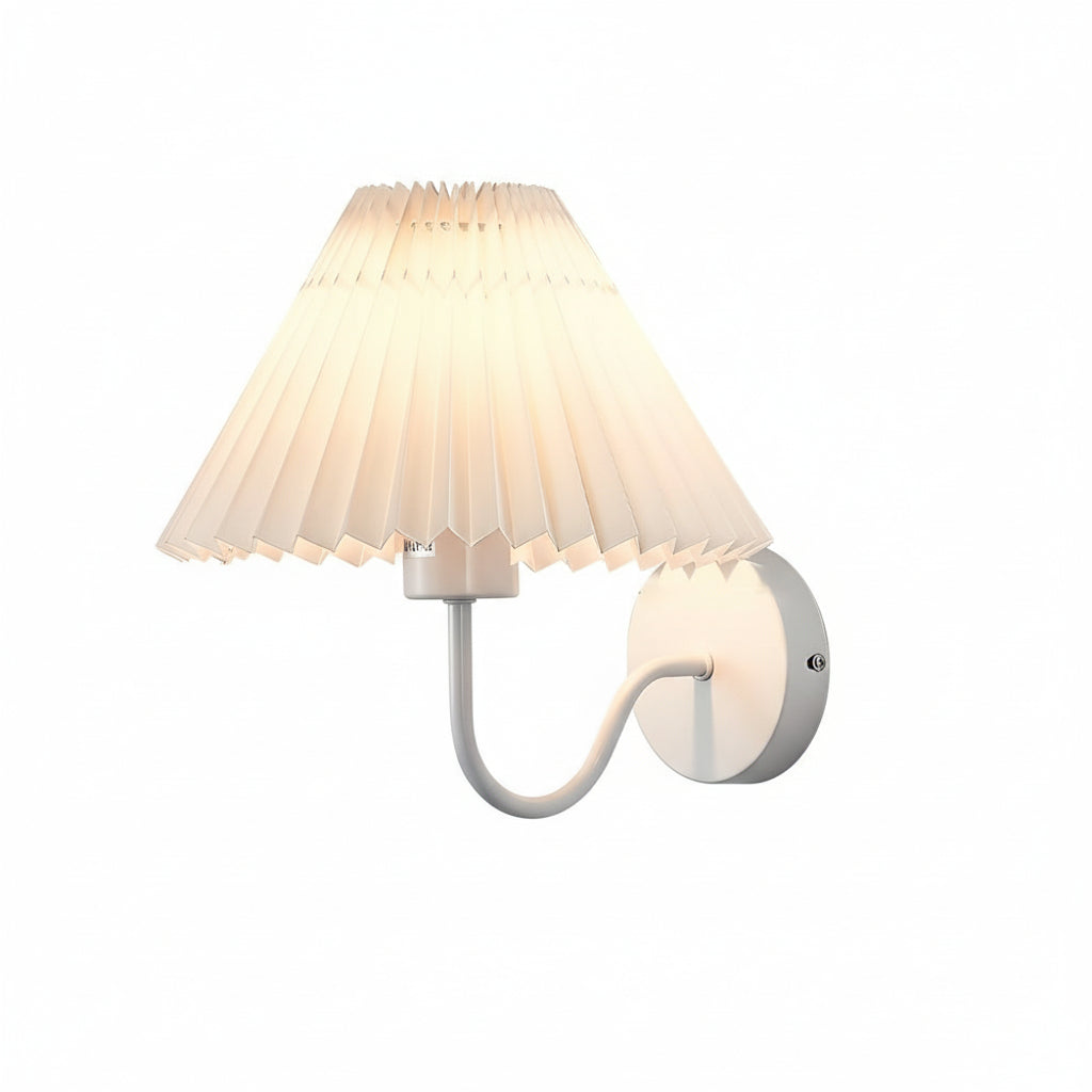 LED Wall Sconce Light – Vintage Metallic Armed Pleated Fabric Shade (36x14cm / 14.2x5.5in) | Kalsten