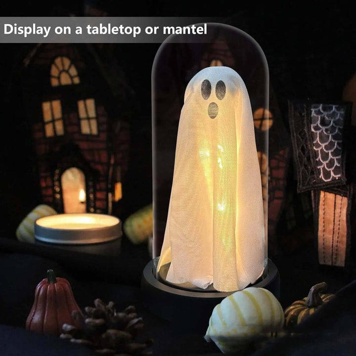 Light Up Ghost In Glass Cloche Light Up Ghost In Glass Clock | Kalsten