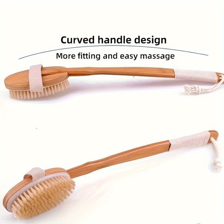Back Wild Boar Bristle Cleaning Sponge for the Shower - Long Wooden Handle Bath Sponge Brush, soft natural bristles for back cleaning Kalsten