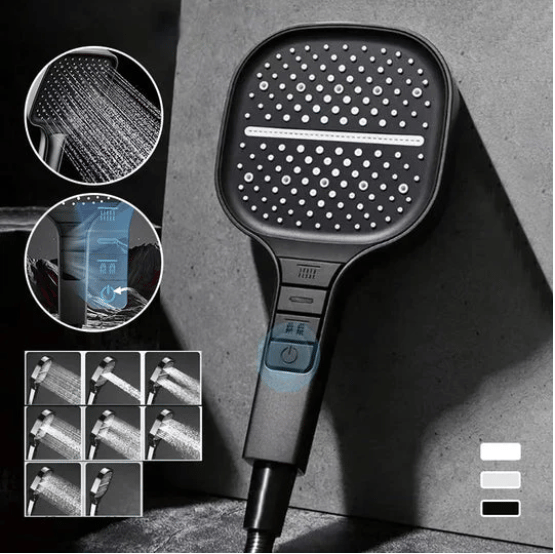 HydraLux 7-Settings Shower Head – Water-Saving & Anti-Scale – Square Chrome | Kalsten