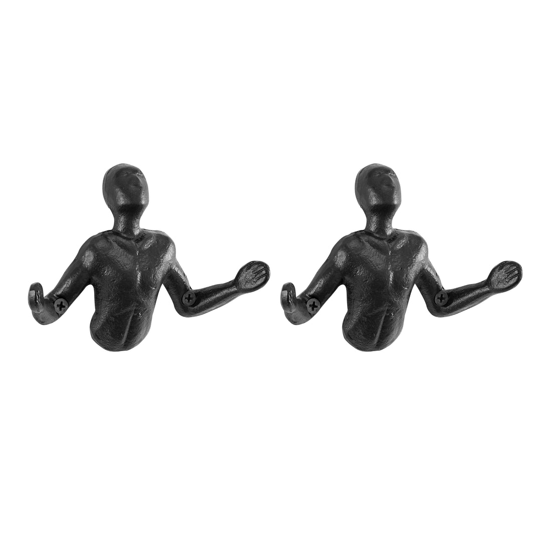 Kalsten | Protruding "Palms Up" Cast Iron Decorative Black Wall Mount Hooks (Set of 2)