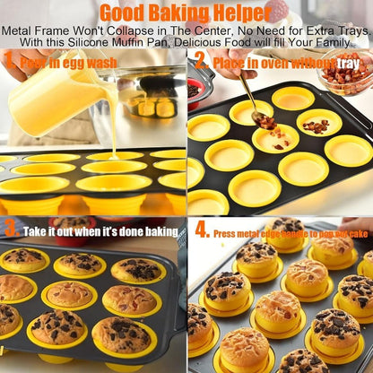 BowLift | Press-Release Silicone Muffin Pan with Sturdy Metal Frame