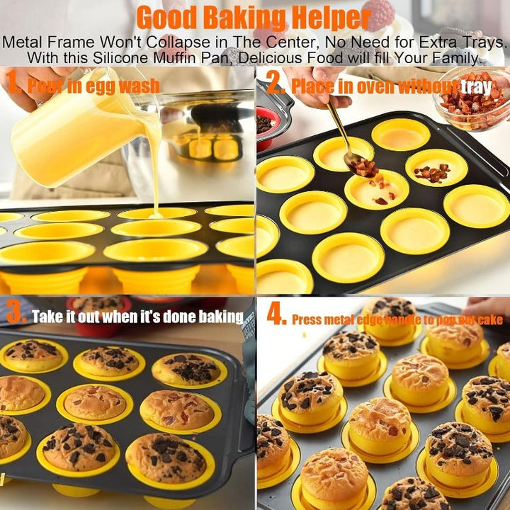 Kalsten | Press-Release Silicone Muffin Pan with Sturdy Metal Frame
