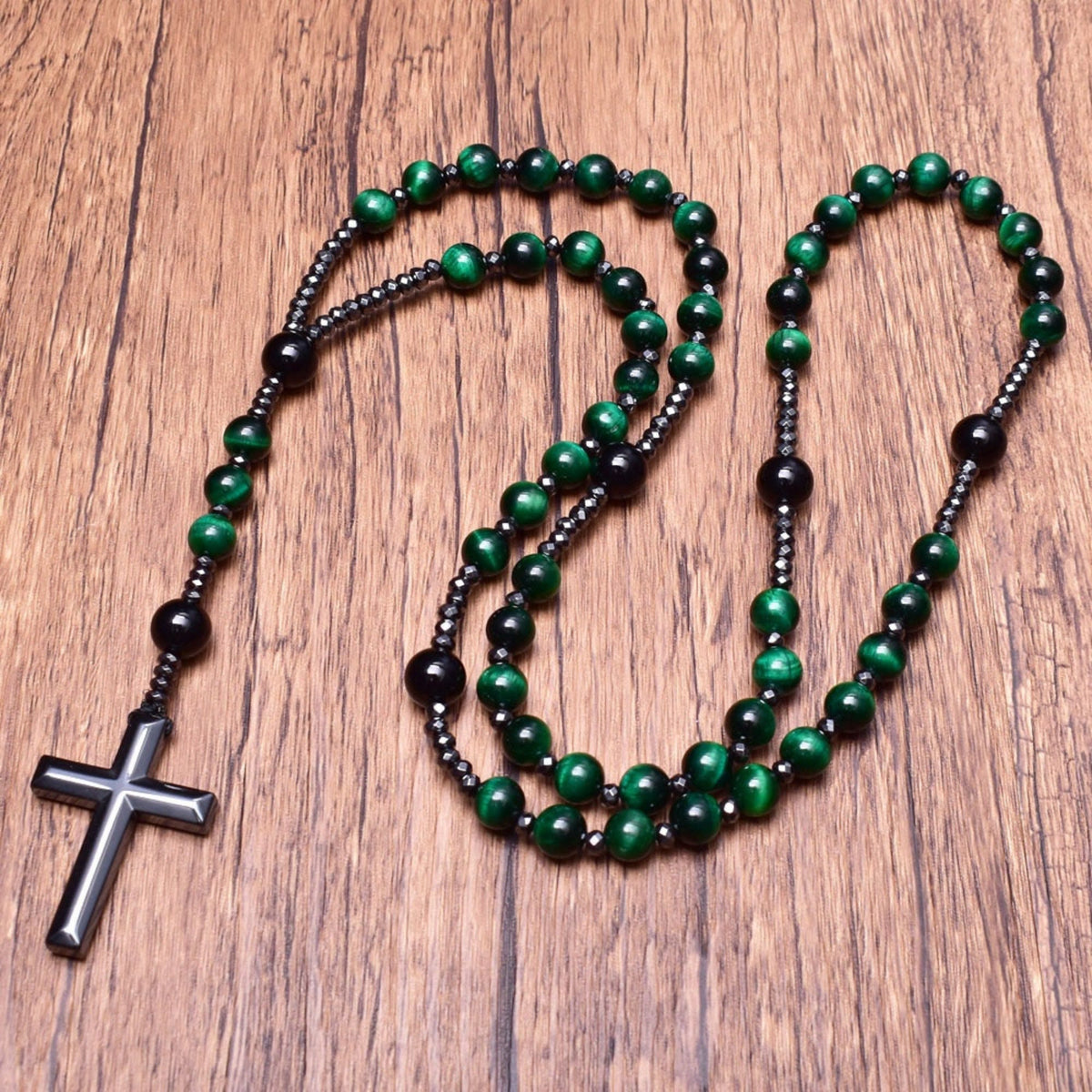 Skanto | Tiger Eye and Lapis Lazuli Cross Rosary Necklace for Men - Orion