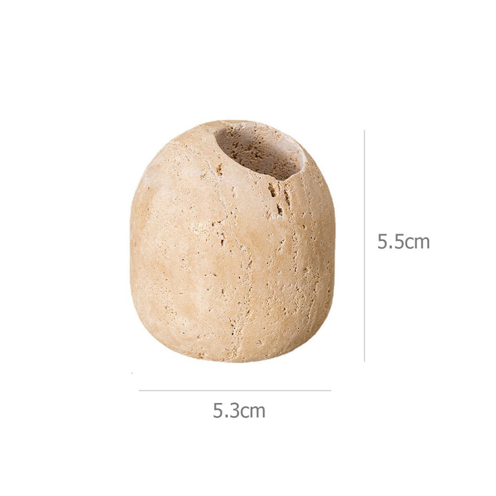 Kalsten | Beige Travertine Stone Match Holder and Toothpick Jar