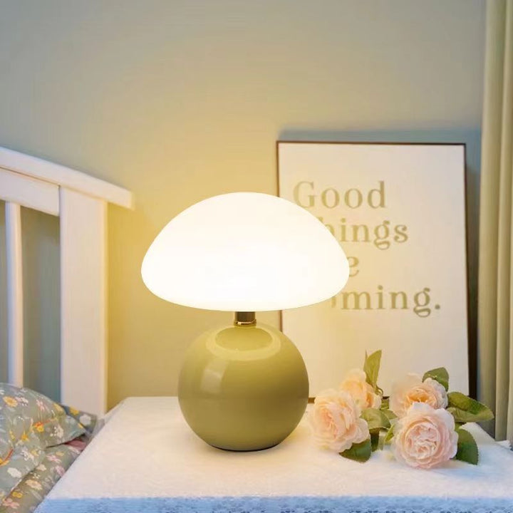 Ceramic Base Bedside Lamp with Mushroom Shade