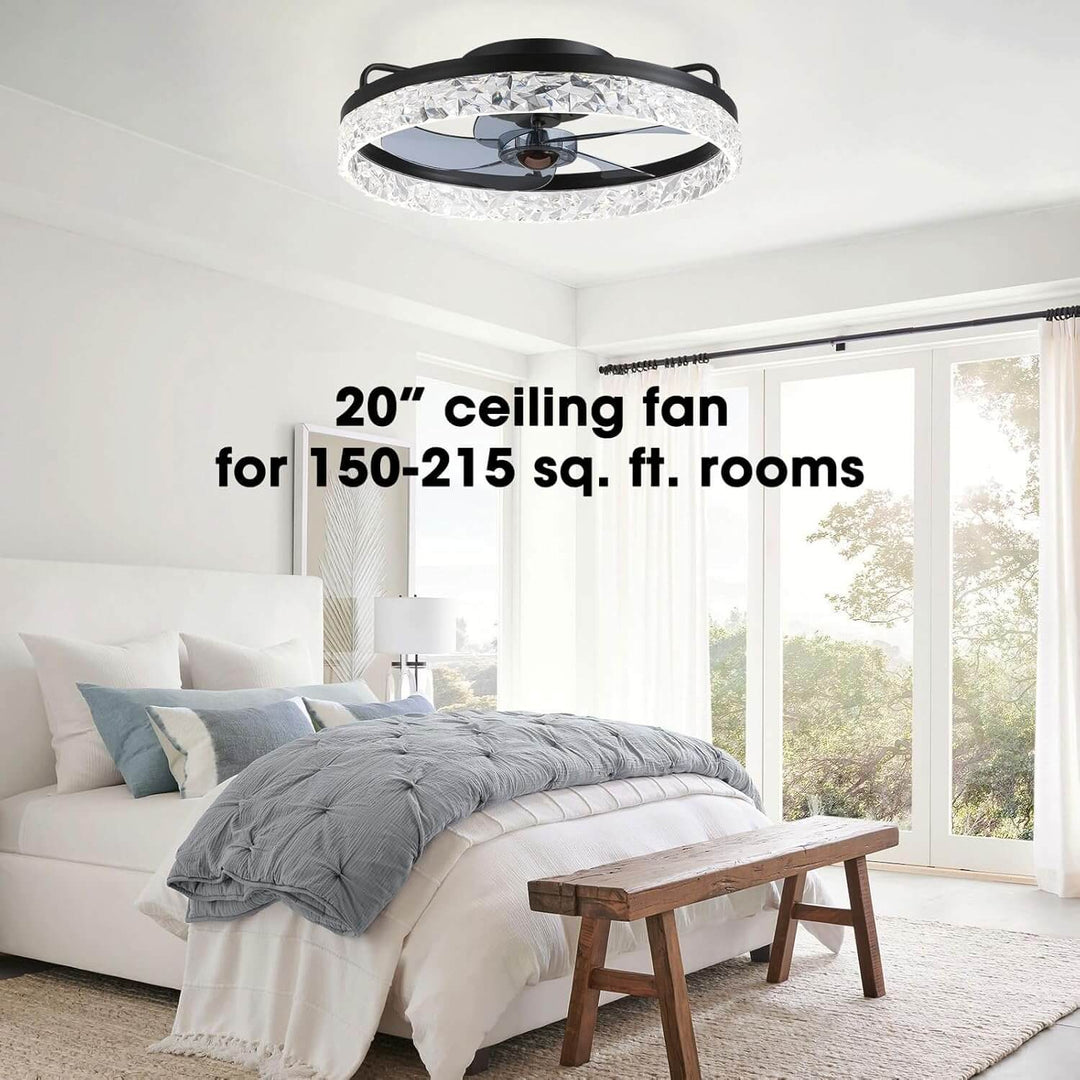 Ceiling Fan Light Iron 19.6 in Black Dimmable LED Living Room Bedroom Dining Room | Modern Circular Fan Lamp | Kalsten