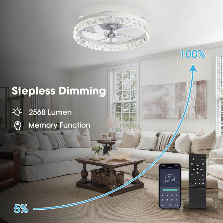 Ceiling Fan Light Iron 19.6 in Black Dimmable LED Living Room Bedroom Dining Room | Modern Circular Fan Lamp | Kalsten