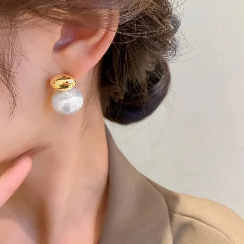 Kalsten | Classy Gold Accented Pearl Stud Earrings