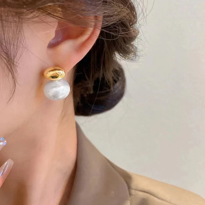 Kalsten | Classy Gold Accented Pearl Stud Earrings