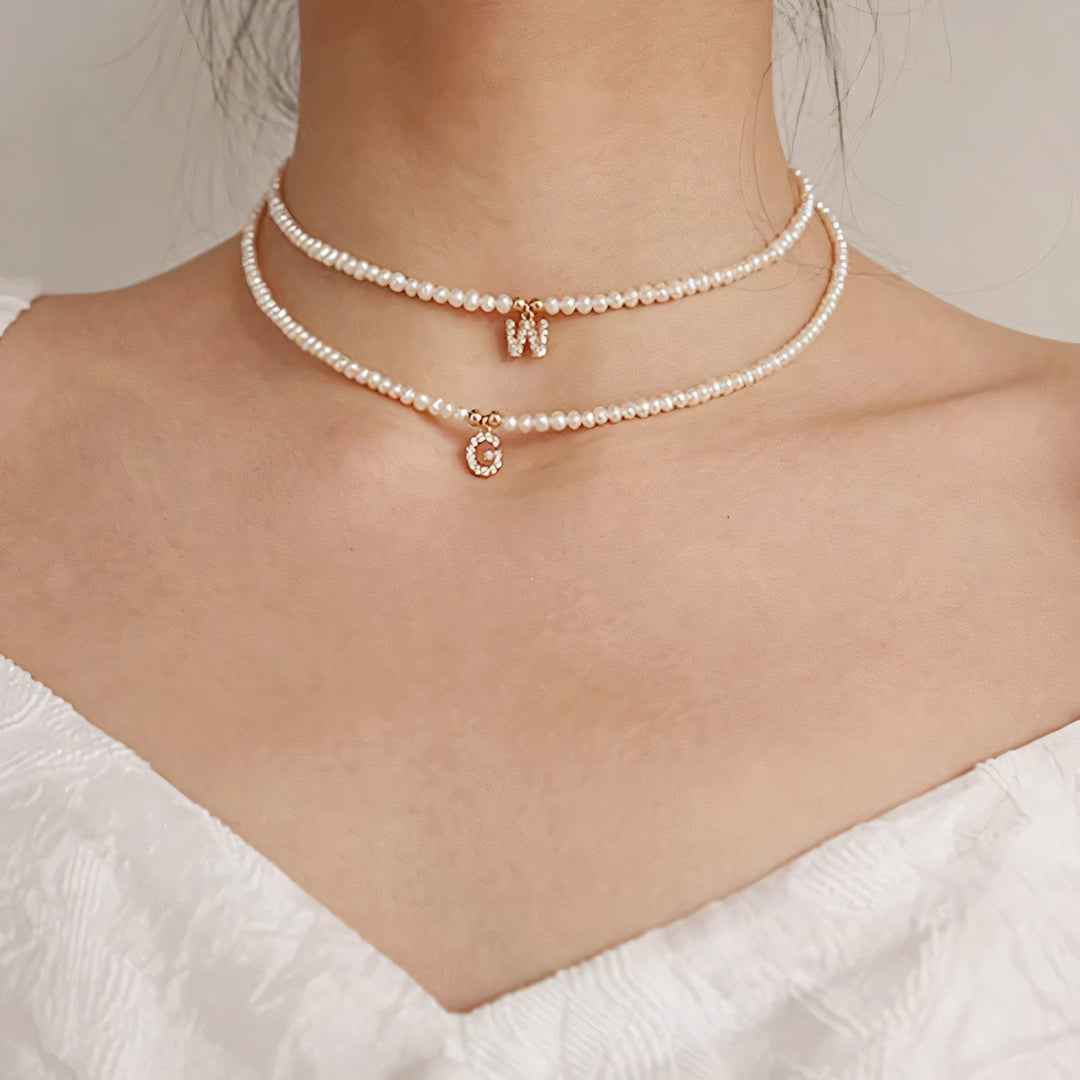 Kalsten | Classy Pearl Dainty Initial Letter Necklace