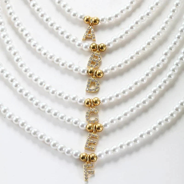 Kalsten | Classy Pearl Dainty Initial Letter Necklace