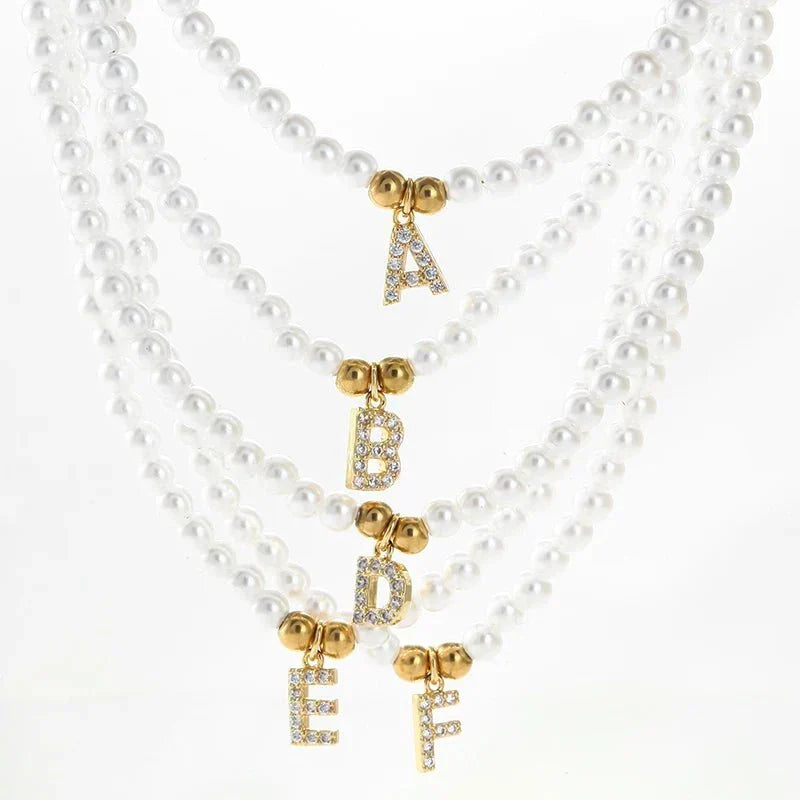 Kalsten | Classy Pearl Dainty Initial Letter Necklace