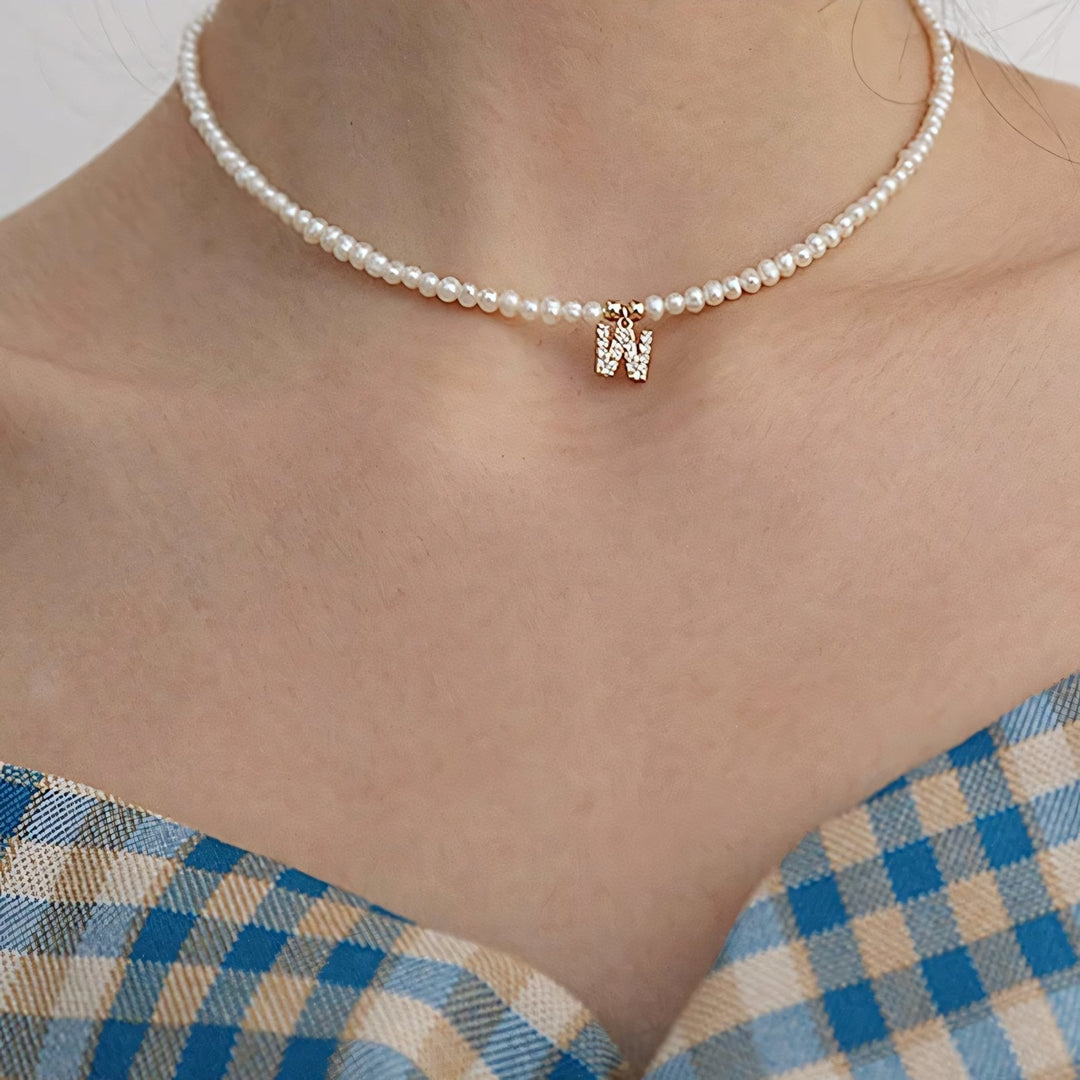 Kalsten | Classy Pearl Dainty Initial Letter Necklace