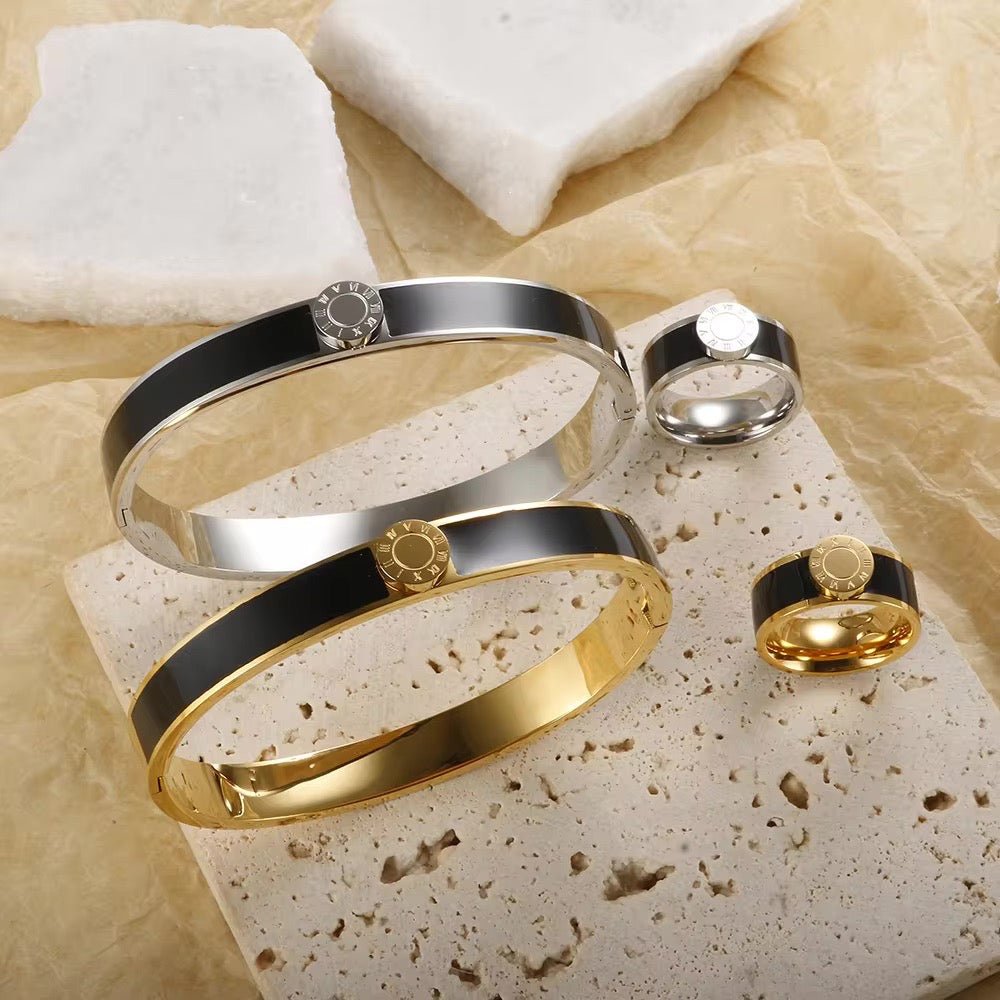 Kalsten | Classy Roman Numeral Bangle Bracelet and Rings