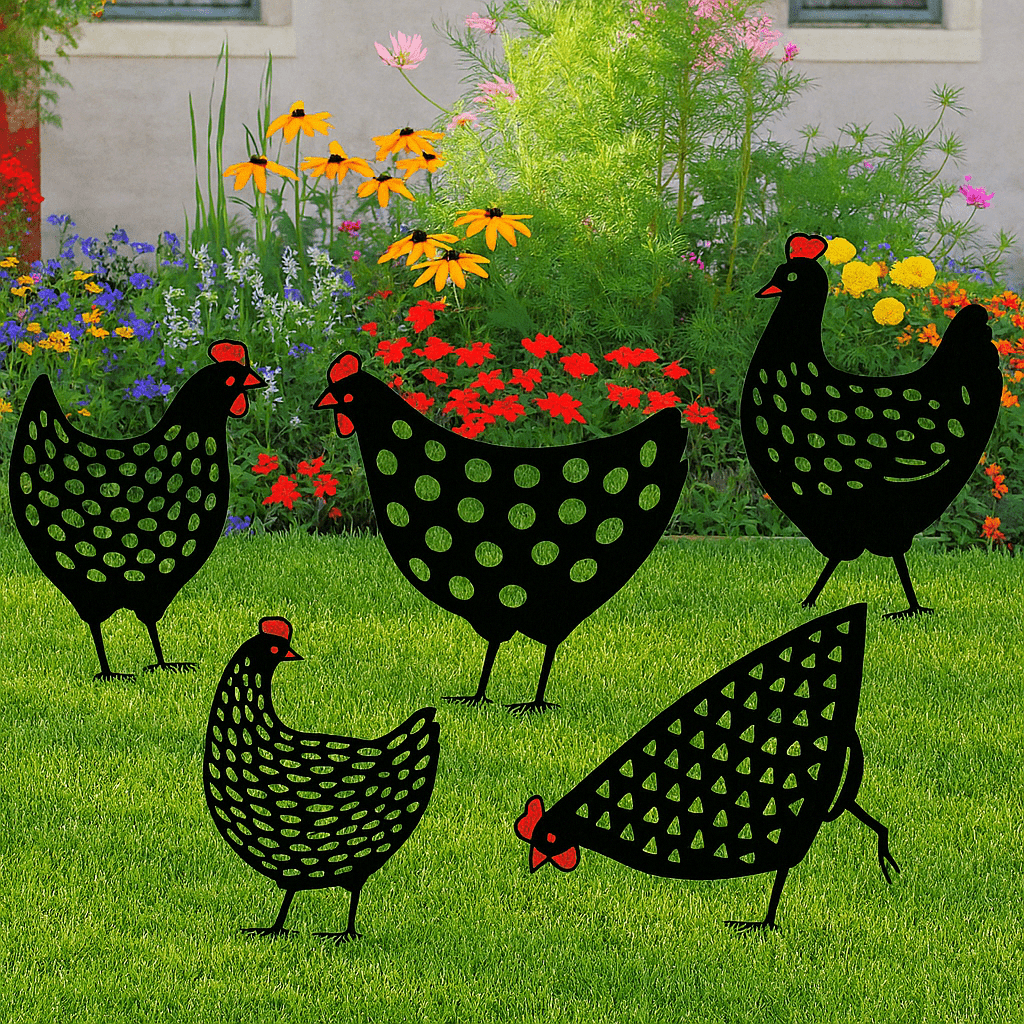 Skanto | Cluckura – Weather-Resistant Metal Chicken Statue for Garden & Patio