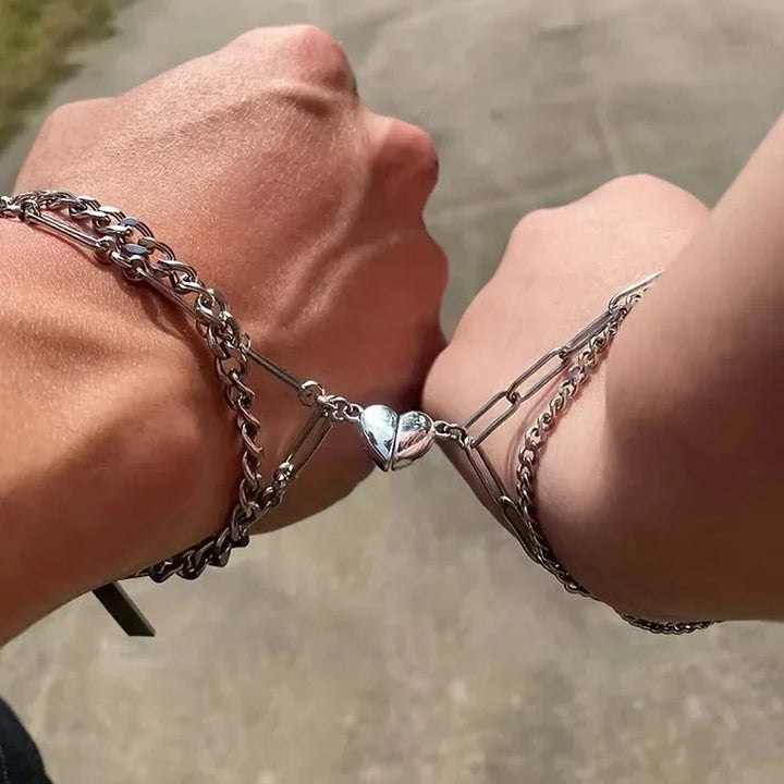 Kalsten | Couples Magnetic Heart Cuban & Paperclip Chain Bracelet Set