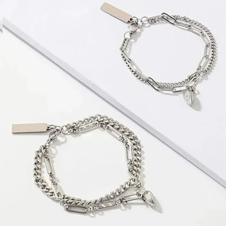 Kalsten | Couples Magnetic Heart Cuban & Paperclip Chain Bracelet Set