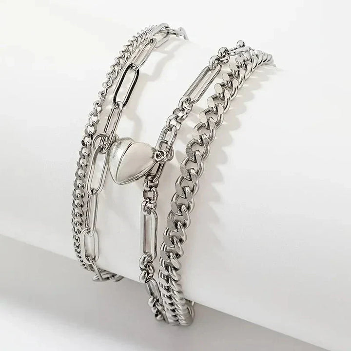 Kalsten | Couples Magnetic Heart Cuban & Paperclip Chain Bracelet Set