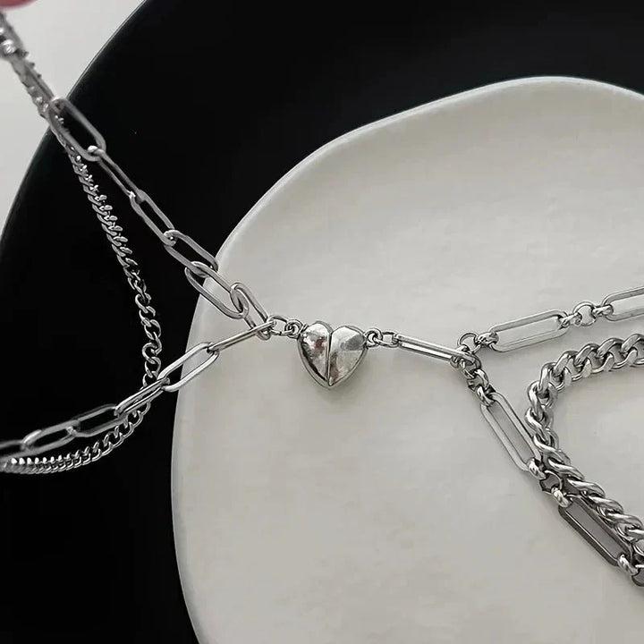 Kalsten | Couples Magnetic Heart Cuban & Paperclip Chain Bracelet Set
