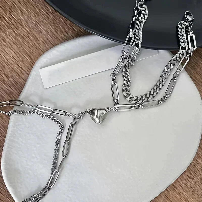 Kalsten | Couples Magnetic Heart Cuban & Paperclip Chain Bracelet Set