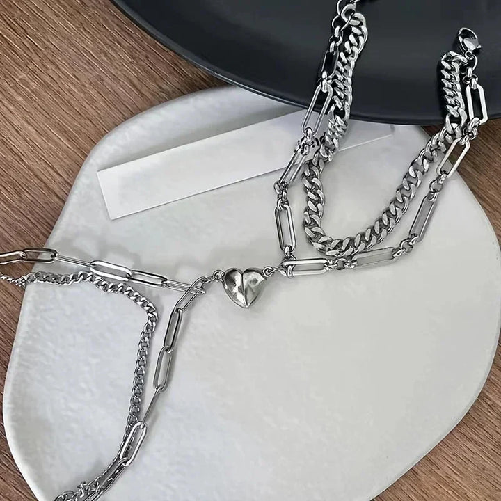 Kalsten | Couples Magnetic Heart Cuban & Paperclip Chain Bracelet Set