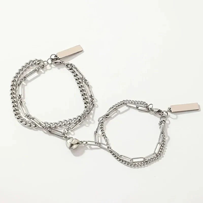 Kalsten | Couples Magnetic Heart Cuban & Paperclip Chain Bracelet Set