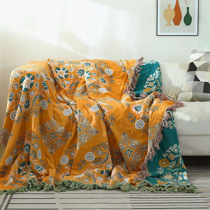 Kalsten | COZY LUXE COTTON BLANKET – Elegant Boho Jacquard Sofa Throw & Bedspread