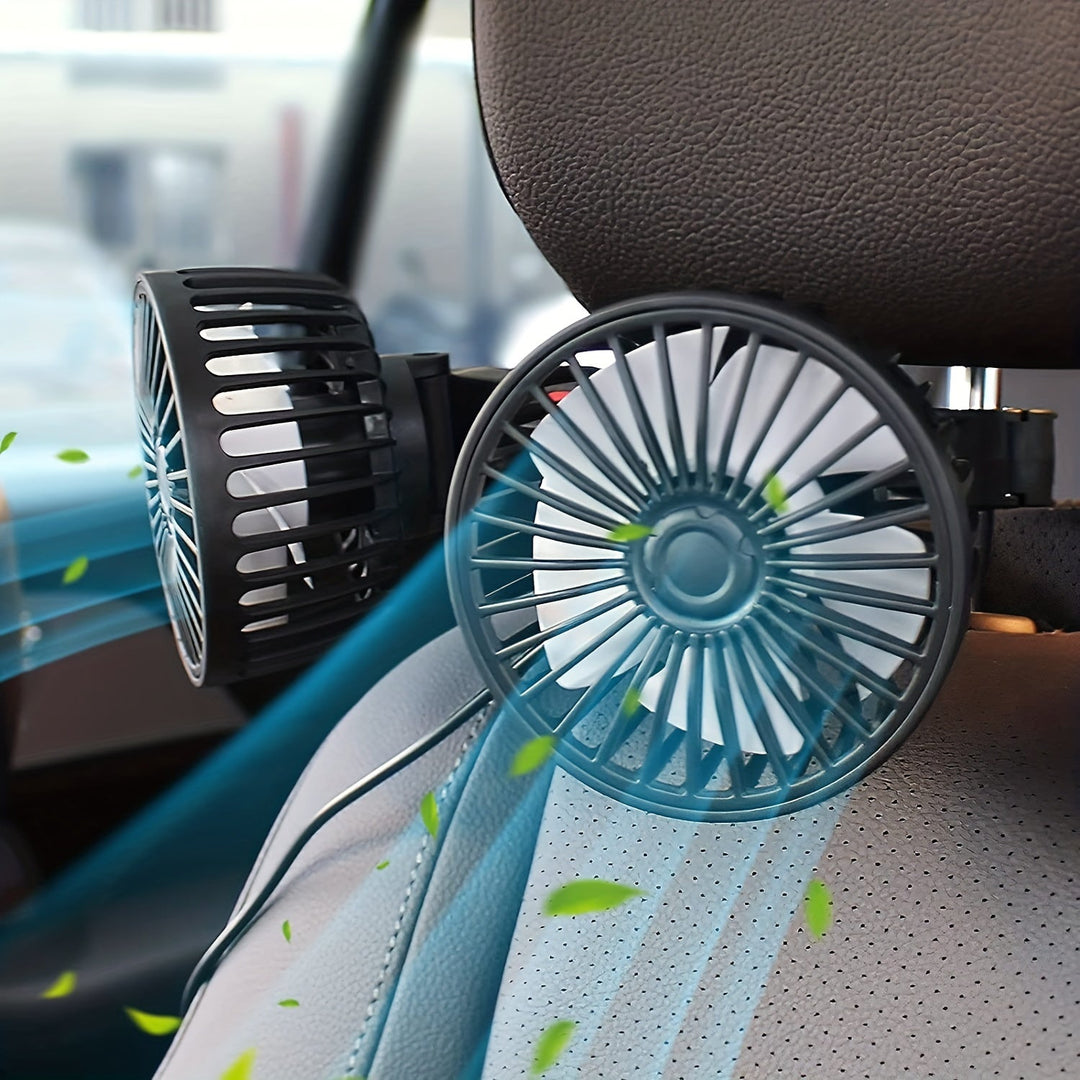 1 Pc Car Fan, Car Small Air Conditioner, Double-headed Rear Fan, Strong Wind, 360 Degrees Rotation, Large Air Volume, Subwoofer Operation, Base Fixed Clip Mounting Method, Suitable For Car Home | Kalsten