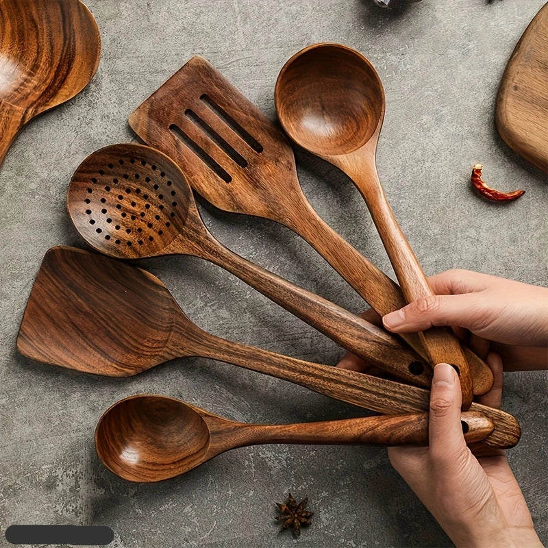 Natural Teak Wood Kitchen Utensil Set