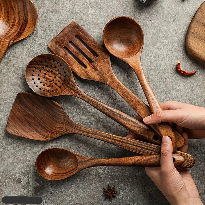 Natural Teak Wood Kitchen Utensil Set