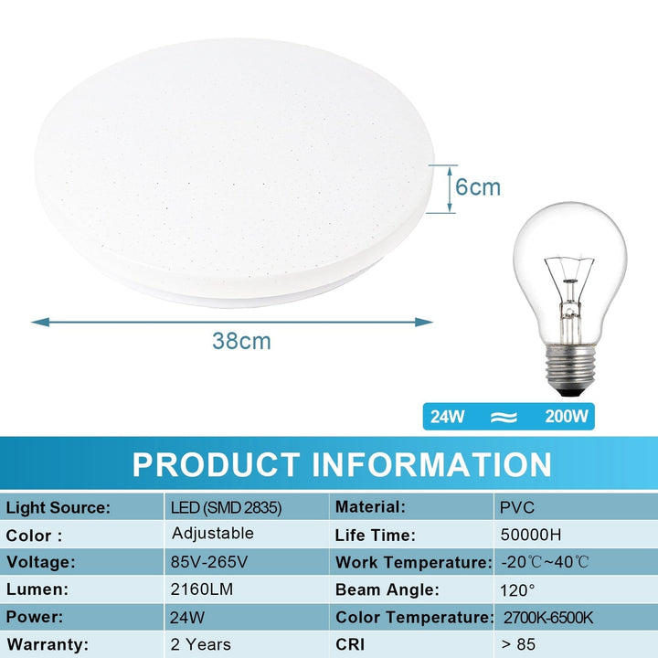 24W LED Ceiling Light Dimmable with Starry Sky Effect | Kalsten