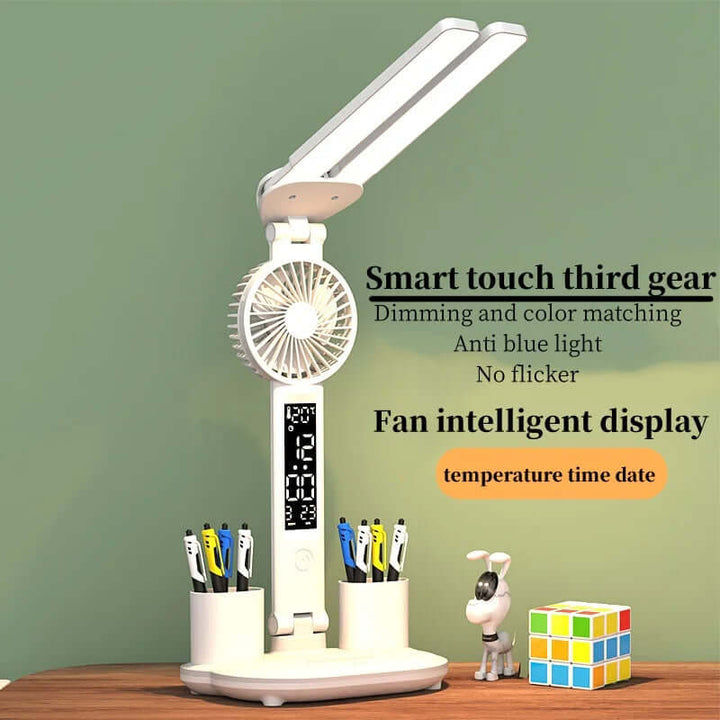 Foldable LED Table Light Eye Protection Multifunction Desk Lamp With Thermometer Calendar Fan Pen Holder Study Reading Fan Light | Kalsten