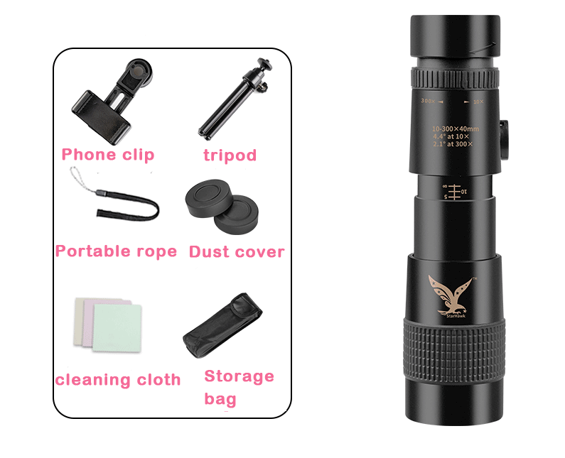 Kalsten | High-Power Monocular Telescope | 10–300X Zoom | Night Vision | Waterproof | Smartphone Adapter Compatible