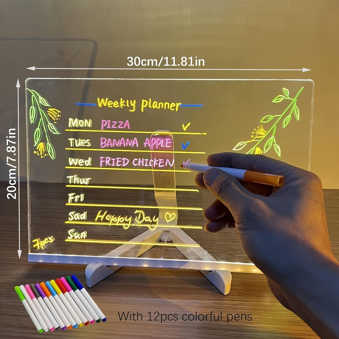 USB LED Memo Board with 12 Colored Pens – Light Messaging Board