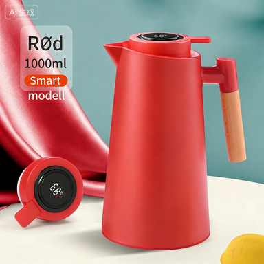 Skanto | Lattea – Thermos Carafe with Temperature Display, Leak-Proof Design, and Wooden Handle