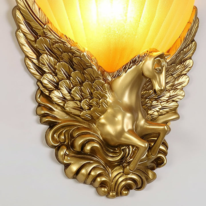 LED Wall Sconce Light – Luxury Gold Horse Head Retro Resin (37x33.5cm / 14.6x13.2in) | Kalsten
