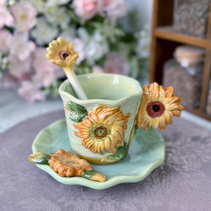 ArtSip Ceramic Cup & Saucer Set – Hand-painted 3D Design inspired by Van Gogh | Kalsten