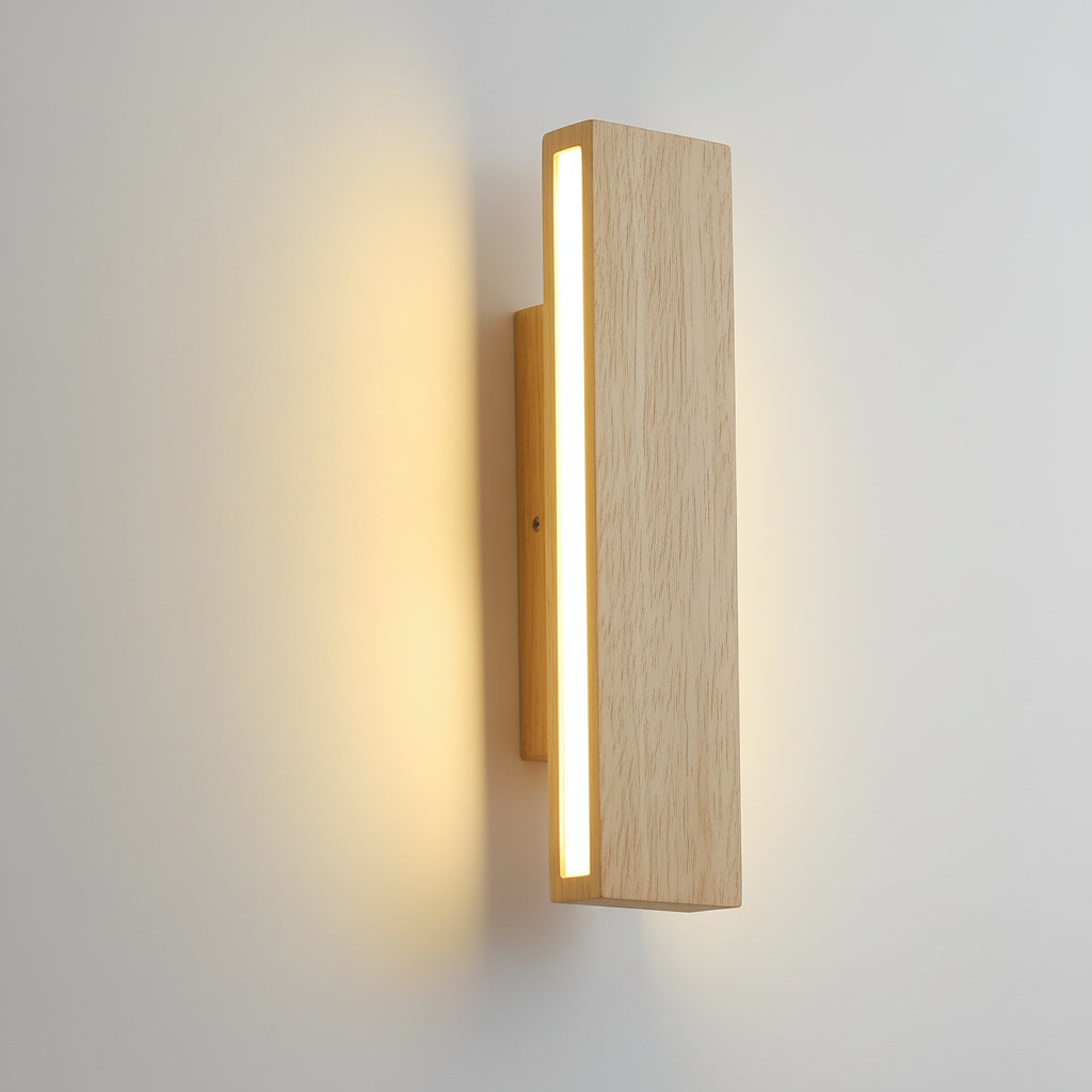 Nordic Wood LED Wall Sconce – 360° Rotatable Bedside Wall Lamp (Warm White) | Kalsten