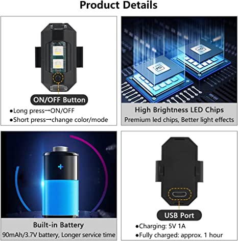 7 Colors LED Airplane Strobe Lights & USB Charger | Kalsten